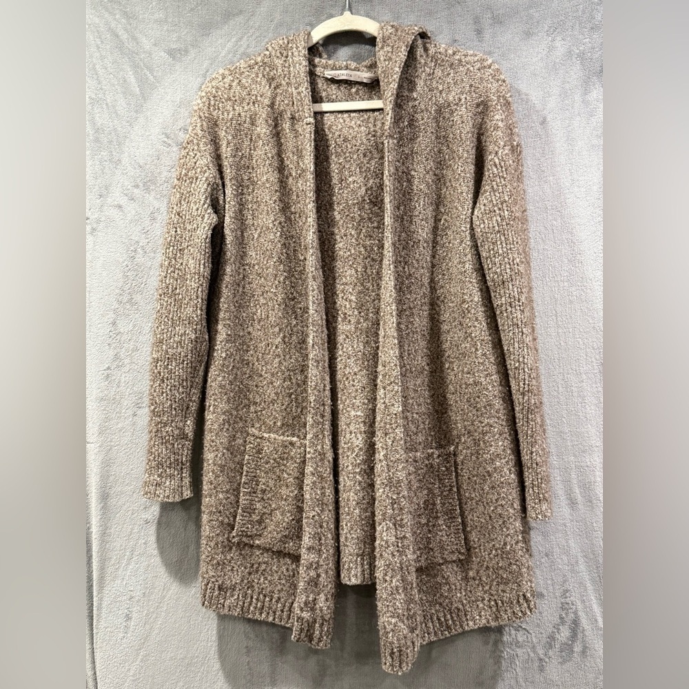 Athleta Mill Valley Hooded Cardigan Merino Wool Blend Gray Woven Marled Size S